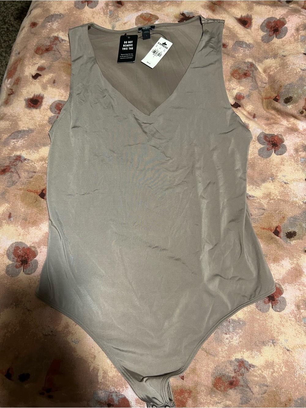 Express Taupe V-Neck Sleeveless Bodysuit